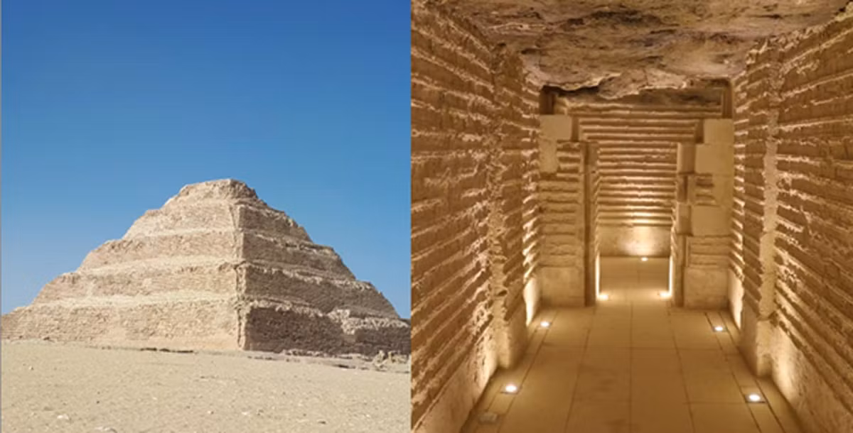 Giống như nhiều công trình cổ đại, bên dưới kim tự tháp bậc thang Djoser có mê cung các đường hầm phức tạp dài khoảng 5,5 km.