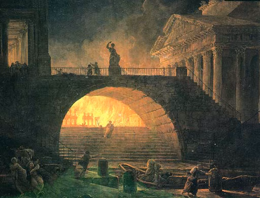 1. Trận hỏa hoạn ở Rome năm 64 sau Công nguyên. Theo một số tài liệu, hoàng đế La Mã Nero đã vô tình gây ra trận hỏa hoạn khủng khiếp ở thành Rome. Tuy nhiên, cũng có ghi chép cho rằng hoàng đế Nero cố tình phóng hỏa, gây ra trận hỏa hoạn khủng khiếp thiêu rụi Rome để xây dựng một cung điện mới cho mình.
