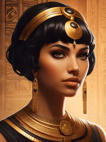 4. Sobekneferu (1806-1802 TCN): Sobekneferu là nữ Pharaoh đầu tiên được xác nhận trong lịch sử Ai Cập, trị vì vào cuối Vương triều thứ 12. Hình ảnh phục dựng từ AI, cho thấy một Sobekneferu quyến rũ với mái tóc ngắn đen tuyền. (Ảnh: freepik)