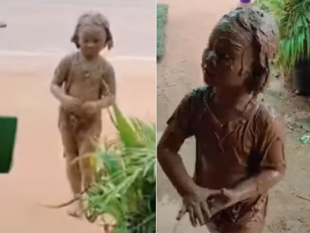 Sau khi trở về nhà với hình dạng lấm lem bùn đất, người nhà của cô bé này cũng phải bật cười, đồng thời không quên quay lại clip rồi đăng tải lên MXH.