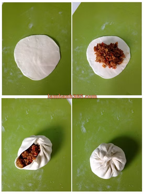 Với món bánh này, phần cơm nguội sẽ được trộn cùng nước sốt bò bằm và nước sốt thịt nướng để làm nhân bánh. Lớp vỏ bánh thường được làm bằng bột mì nhào kĩ và cán mỏng sau đó bọc nhân cơm nguội chiên vàng rồi thưởng thức.