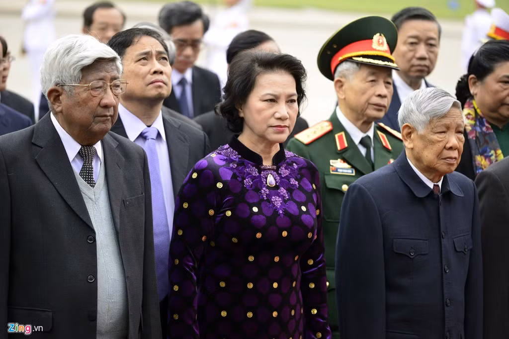Chủ tịch Quốc hội Nguyễn Thị Kim Ngân và nguyên Chủ tịch Ủy ban Trung ương MTTQ Việt Nam Phạm Thế Duyệt.