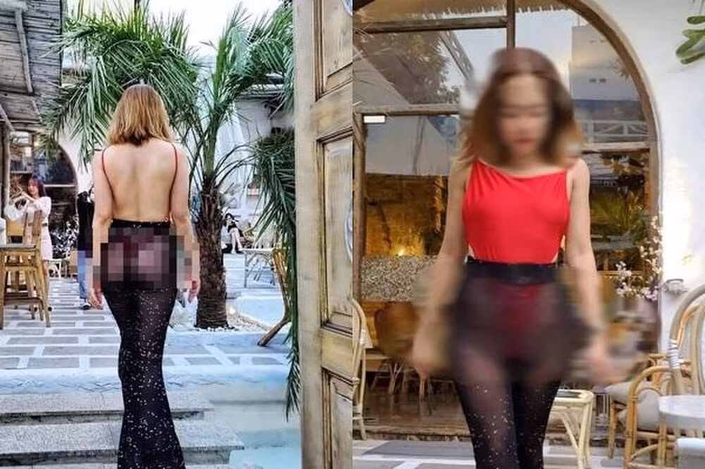 Dù đã có gia đình xong đi bất cứ đâu, chị C cũng tự tin khoe vòng 3 phản cảm với các trang phục xuyên thấu.