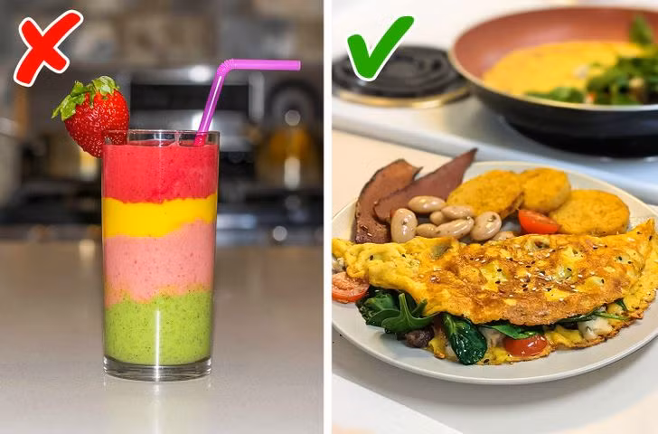 7. Thay thế bữa ăn bằng một ly sinh tố: Sinh tố rất tuyệt, nhưng chúng chủ yếu chứa trái cây, nước và sữa. Chúng không cung cấp các chất dinh dưỡng cần thiết mà cơ thể bạn cần. Bên cạnh đó, rất nhiều loại sinh tố có chứa một lượng lớn trái cây và ăn hết một lúc có thể làm tăng lượng đường trong máu, dẫn đến tăng đột biến insulin. Điều này có thể khiến bạn tăng cân không kiểm soát.