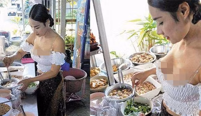 Một cô chủ quán hủ tiếu khác ở Thái Lan cũng sở hữu phong cách thời trang nóng bỏng.