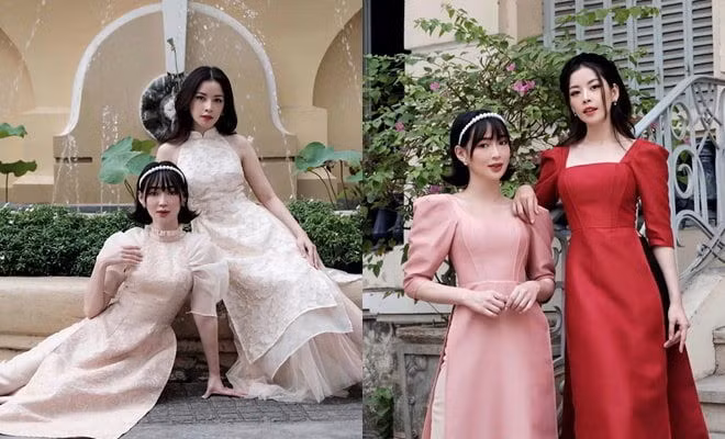 Chi Pu và Sun HT chọn áo dài cách tân có kiểu dáng mới mẻ nhưng vẫn toát lên nét thanh lịch.