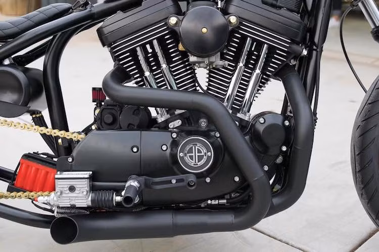 Khối động cơ V-Twin OHV nguyên bản của Harley-Davidson đã trở nên "ngầu" hơn nhờ có nhiều chi tiết sơn đen mờ mạnh mẽ. Logo CNC của DP Customs đã thay thế cho nắp máy Harley-Davidson. Hệ thống xả không giảm thanh khiến chiếc xe có âm thanh "chát chúa" và uy lực.