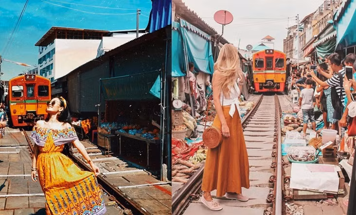 Chợ đường tàu của Thái Lan này là điểm thu hút rất đông du khách tìm đến tham quan, chụp hình sống ảo.