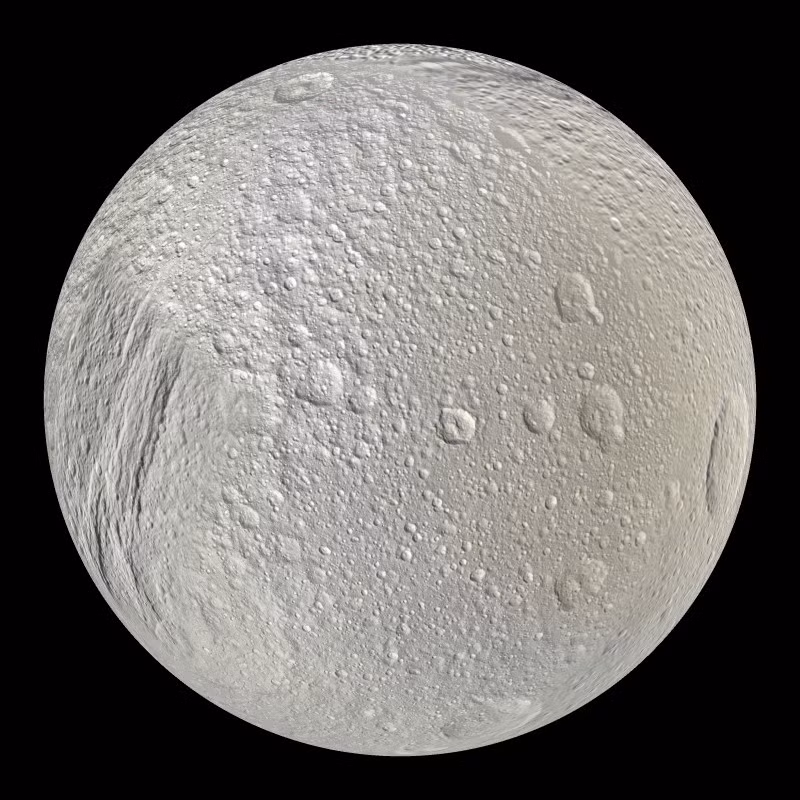 2. Thú vị về chu kỳ quỹ đạo. Tethys quanh quanh sao Thổ với quỹ đạo dài 294.672 km, với khoảng cách tiếp cận gần nhất vào khoảng 294.643 km và xa nhất khoảng 294.701 km cùng một độ lệch tâm 0.0001. Nguồn ảnh: Google.