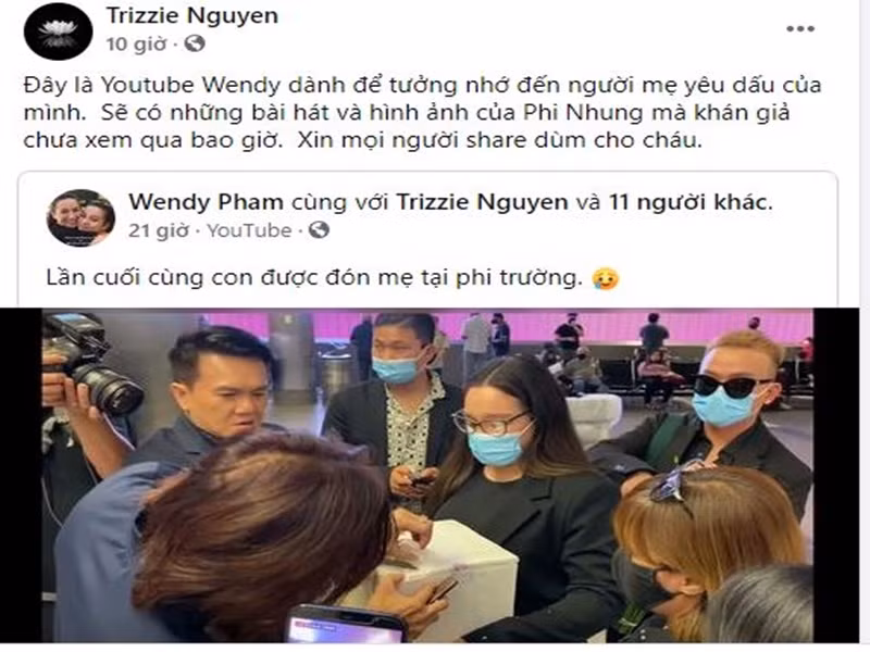 Ca sĩ Trizzie Phương Trinh ủng hộ Wendy lập kênh Youtube để kể về mình và mẹ ruột. Ảnh: chụp màn hình