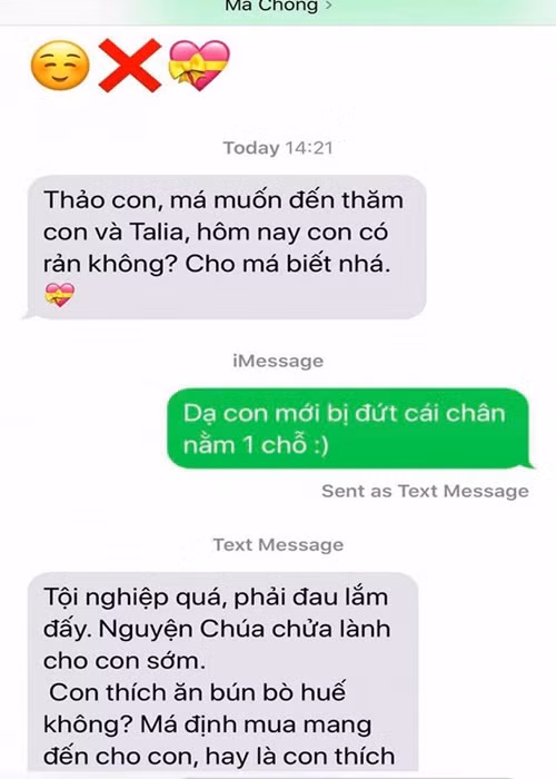 Thanh Thảo nhiều lần khoe được mẹ chồng nhắn tin quan tâm.