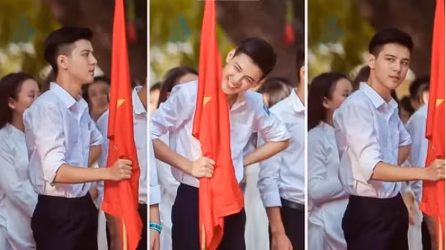 Chỉ diện quần tây đen, áo sơ mi trắng đồng phục nhưng chính dáng người dong dỏng cao, nụ cười tỏa nắng khiến cậu toát lên thần thái lôi cuốn khó rời mắt, kể từ đó cư dân mạng gọi Đăng là "hot boy cầm cờ".