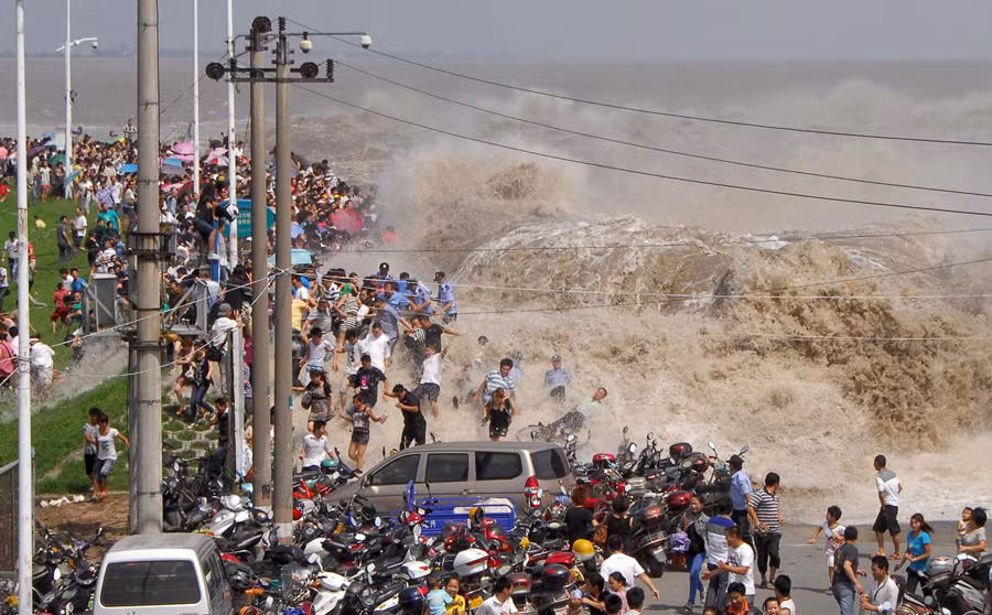 Chính vì vậy, mỗi khi có con nước kéo về đây, một cơn sóng khổng lồ sẽ đánh tràn lên trên bờ do cửa sông quá hẹp không thể tiêu hết lượng nước khổng lồ được đổ từ thượng nguồn xuống.