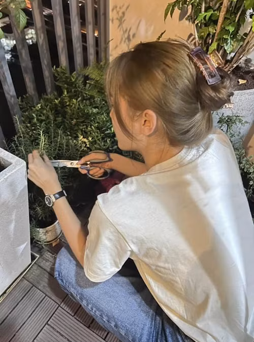 Kỳ Duyên trồng các loại cây gia vị ở ban công.