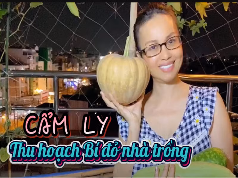 Biệt thự của Cẩm Ly có vườn ở khu vực sân nhà và tầng thượng. Khi rảnh rỗi, nữ ca sĩ chăm chút cây trái và thu hoạch rau củ. Ảnh: Youtube Cẩm Ly.