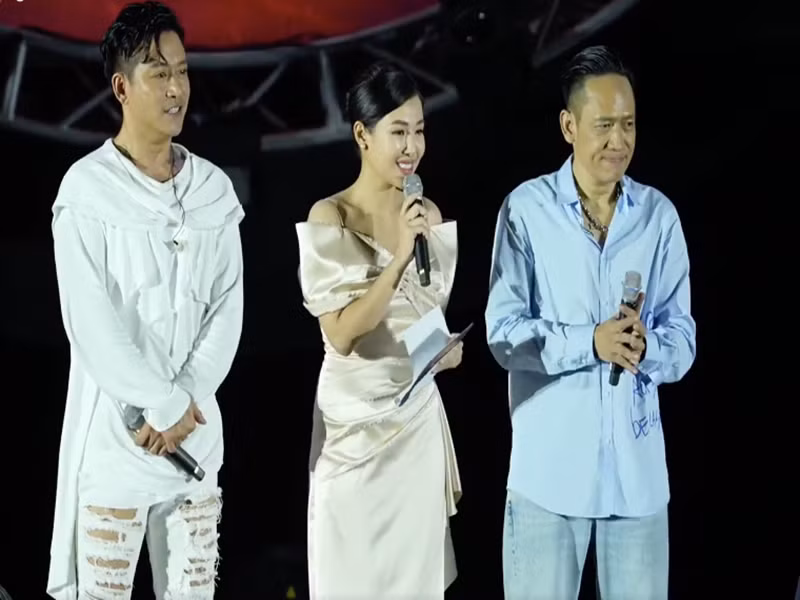 Trong đêm nhạc Tuấn Hưng - Duy Mạnh, Phạm Tố Quyên bị chê vì cắt lời MC Phan Anh và người đấu giá từ thiện. Ảnh: Vietnamnet.