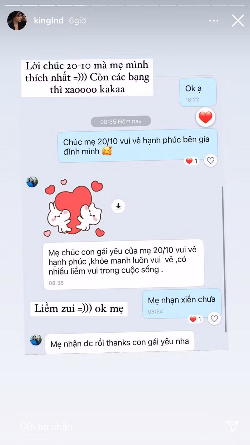 Linh Ngọc Đàm gửi lời chúc đến mẹ của mình bằng tiếng "ting ting" đầy tình cảm.