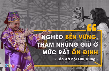 Khi báo cáo tình hình kinh tế xã hội dưới hạ giới với Ngọc Hoàng, Táo Xã hội phát biểu "nghèo bền vững, tham nhũng giữ ở mức ổn định".