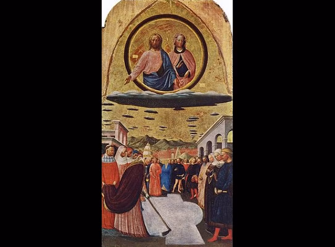 Bức tranh Miracle Of The Snow của họa sĩ Masolino da Panicale miêu tả sự kiện tuyết rơi ở Rome trong một ngày hè nắng nóng hồi thế kỷ 4. Trong khi người dân đang điều tra tình hình thời tiết bất thường này, Chúa Jesus và Đức mẹ Maria đột nhiên xuất hiện trên một đám mây. Mặc dù có người cho rằng, đám mây kỳ lạ đó tượng trưng cho thiên đường nhưng nhiều người nhận định đám mây đó chính là UFO. Có giả thuyết khác lại cho rằng, UFO ở phía trước đám mây có Chúa Jesus và Đức mẹ Maria đứng ở phía trên.