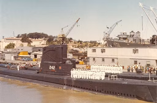 Sau chiến tranh, lịch sử của USS Bluegill đậm những nốt thăng trầm. Tháng 3/1946, con tàu bị loại biên chế, 5 năm sau nó được tái sử dụng, nhưng một năm sau lại bị loại biên chế rồi một năm tiếp (1953) lại được tái sử dụng. Sau hoạt động tại Việt Nam, tháng 6/1969, USS Bluegill một lần nữa bị loại khỏi biên chế, lần này là vĩnh viễn. Ảnh: Flick