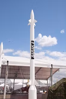 Hệ thống tên lửa phòng không Barak-8 là một hệ thống phòng không hải quân, bao gồm một hệ thống mạng quản lý, chỉ huy, điều khiển, thông tin liên lạc chiến trường, máy tính và tình báo (BMC4I). Ảnh: Tên lửa phòng không Barak-8 - Nguồn: Navy Recognition.