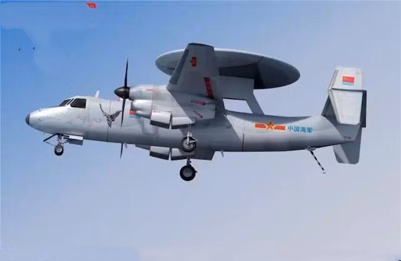 Hiện nay Trung Quốc đang thử nghiệm phiên bản máy bay cảnh báo sớm cánh cố định Xian KJ-600, có chức năng tương đương như chiếc E-2C Hawkeye của Hải quân Mỹ. Giới quân sự cho rằng, đây là bước chuẩn bị để Trung Quốc trang bị KJ-600 lên tàu sân bay Type 003. Ảnh: Máy bay cảnh báo sớm Xian KJ-600 - Nguồn: Wkipedia.