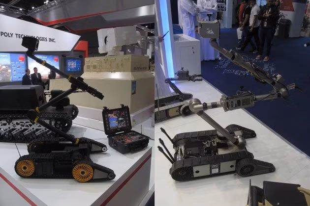 Ngoài ra, phía Trung Quốc còn mang tới triển lãm quốc phòng IDEX nhiều robot quân sự do nước này tự sản xuất và chế tạo, phần lớn trong số đó là các robot rà phá bom mìn. Nguồn ảnh: QQ.