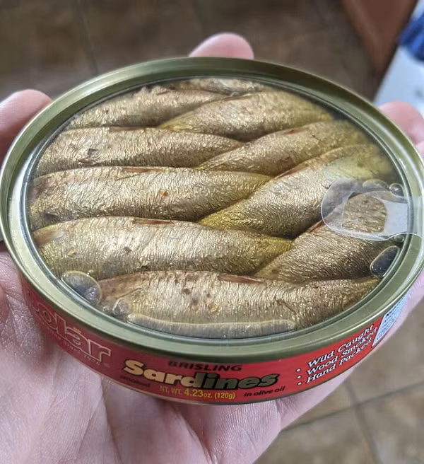 Những con cá mòi này được đóng gói bằng nắp trong suốt, nhìn là đã muốn ăn.