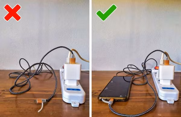 Chúng ta không nên luôn luôn cắm sạc điện thoại ở ổ cắm điện. Bộ sạc liên tục hút điện ở ổ cắm điện, ngay cả khi không sạc điện thoại sẽ gây lãng phí điện và tiền điện. Biến áp của bộ sạc giải phóng nhiệt rồi tích tụ lại từ từ khiến dễ gây cháy và chập mạch điện.