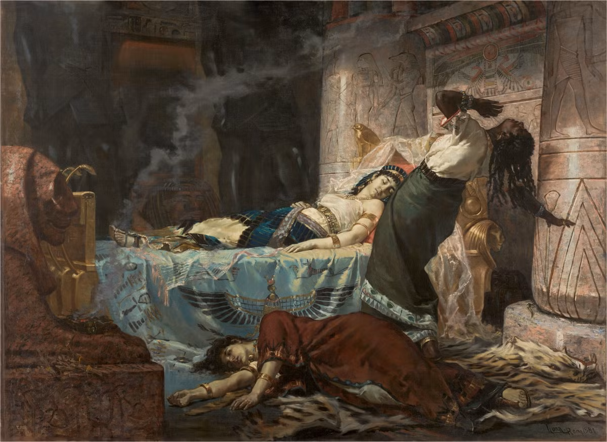 Tuy nhiên, sau khi Ceasar qua đời, Antonius bị lực lượng của Augustus đánh bại trong cuộc chiến tranh giành quyền lực ở La Mã và tự sát, Cleopatra tìm đến cái chết vì không thể tiếp tục nắm quyền cai trị Ai Cập. Theo đó, bà trở thành nữ vương cuối cùng của vương triều Ptolemy.
