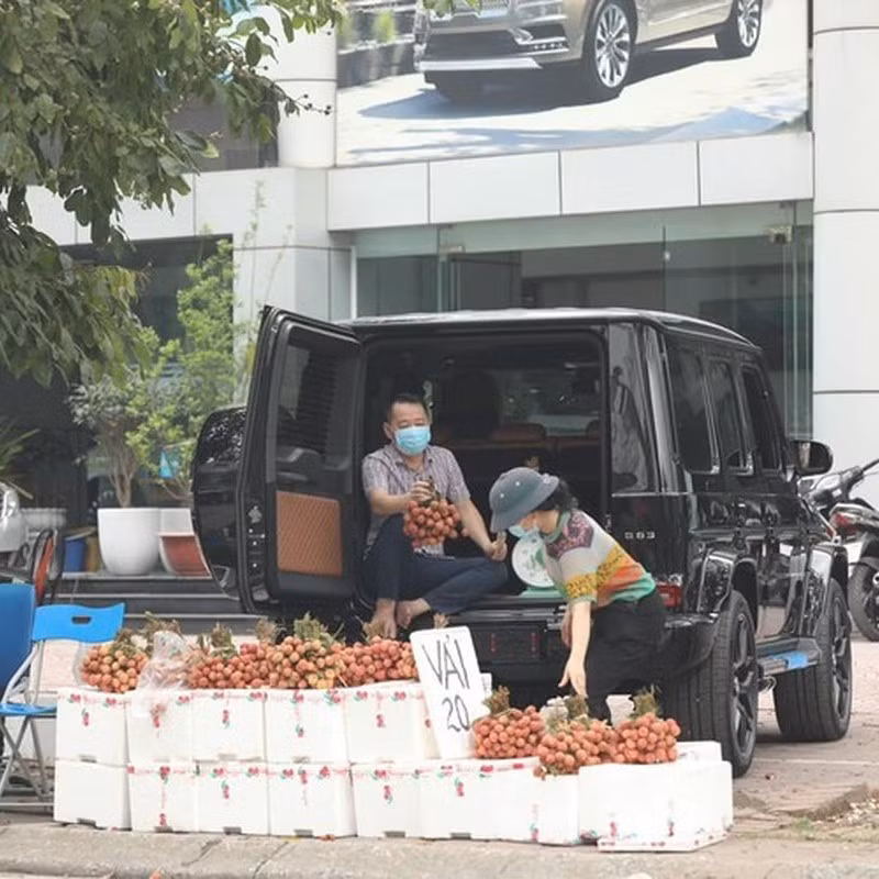Một cặp vợ chồng khác cũng từng gây bão mạng xã hội với một chiếc ô tô bán vải giải cứu. Ảnh: Tổng hợp