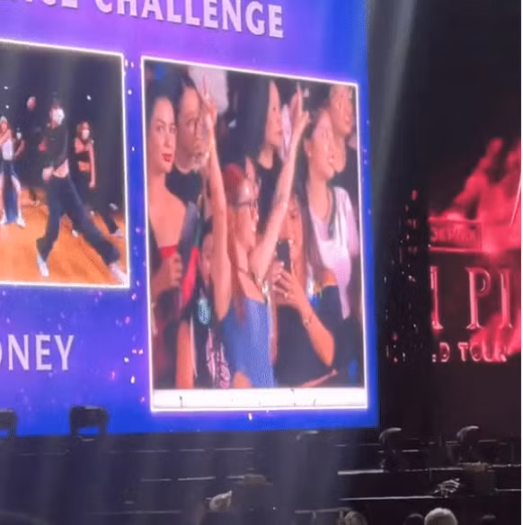 Xuất hiện trong đêm concert, nữ TikToker không thể bỏ qua khoảnh khắc được camera lia tới khi dance challenge được phát.