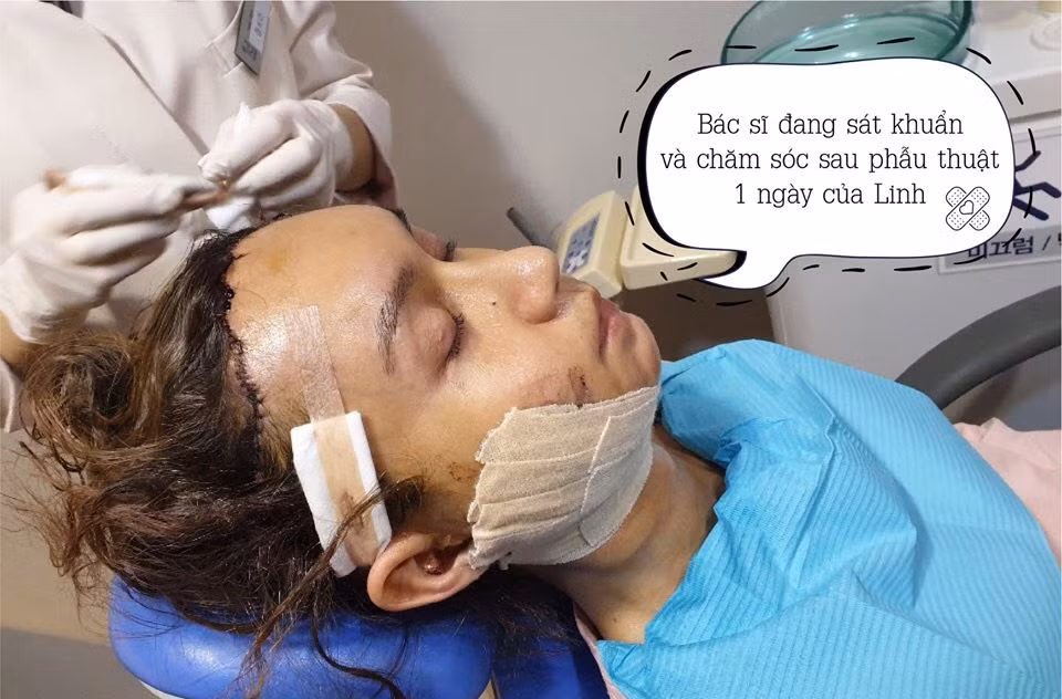 Sau một ngày mổ, các bác sĩ chăm sóc hậu phẫu cho Lynk Lee.