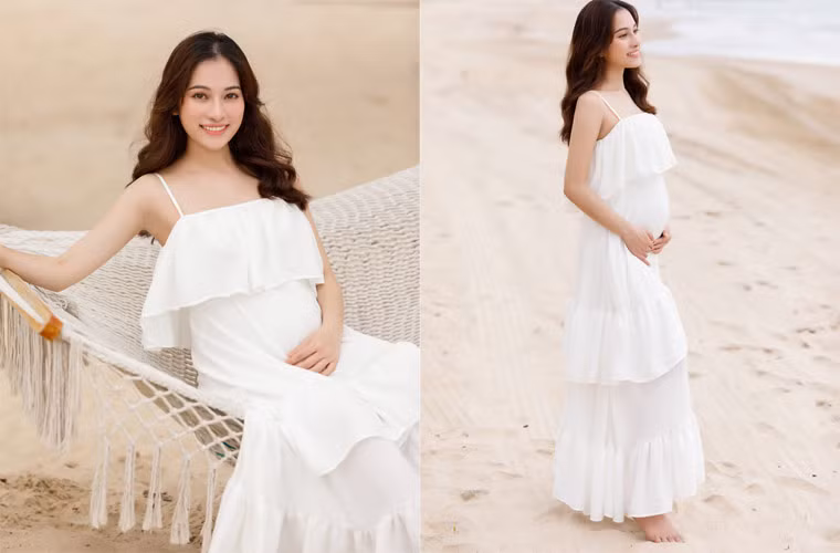 Sara Lưu không bị ốm nghén, khuôn mặt và vóc dáng cô không thay đổi mấy so với khi trước, ngoại trừ cái bụng lùm lùm.
