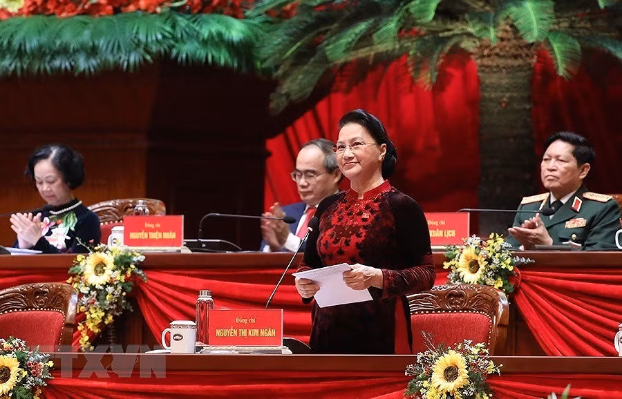Ủy viên Bộ Chính trị, Chủ tịch Quốc hội Nguyễn Thị Kim Ngân thay mặt Đoàn Chủ tịch điều hành Đại hội. (Ảnh: TTXVN)