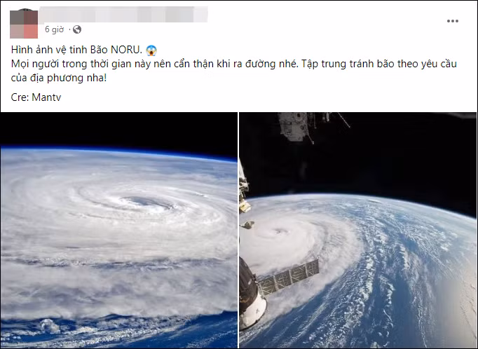 Thực chất những hình ảnh này là về siêu bão Noru năm 2017 và Trami, tuy nhiên khi một số trang Facebook chia sẻ, việc không chú thích thời gian khiến nhiều người nhầm tưởng đó là bão Noru đang xuất hiện trên Biển Đông. Ảnh: Chụp màn hình