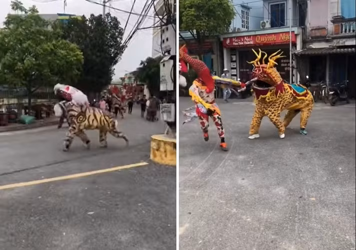 Sau chị Hằng phiên bản "rằm tháng 7" trên MXH lại xuất hiện màn "múa lân đột biến" khiến không ít người mất ngủ. Ảnh: Cắt ra từ clip