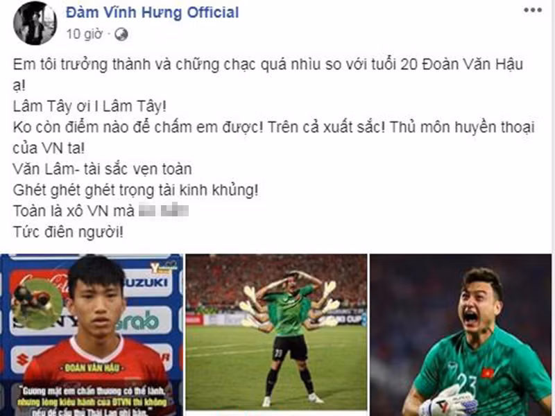 Trong trận đấu tối ngày 19/11 thuộc khổ bảng G vòng loại World Cup 2022 khu vực châu Á, đội tuyển Việt Nam ghi bàn thắng vào phút 31 nhưng trọng tài Ahmed Al-Kaf không công nhận. Sau trận đấu, Đàm Vĩnh Hưng tỏ ra rất bức xúc trước quyết định của trọng tài.