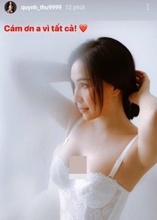 Tháng 1/2022, sau thông tin Diệp Lâm Anh ly thân Đức Phạm, Quỳnh Thư viết trên trang cá nhân: "Cảm ơn anh vì tất cả". Bị réo tên vào câu chuyện của Diệp Lâm Anh và Đức Phạm, Quỳnh Thư khẳng định, phát ngôn của cô bị gán ghép vào câu chuyện không liên quan. Ảnh: Yan.