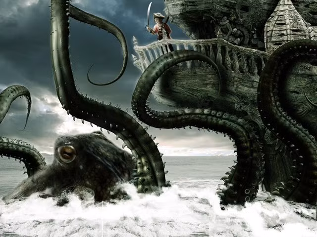 Thường trú ẩn ở rất sâu dưới đáy đại dương, thủy quái Kraken thỉnh thoảng trồi lên mặt nước rồi bất ngờ tấn công, đánh đắm tàu thuyền. Nó có thể phun nước từ những lỗ mũi đáng sợ của mình và làm tạo ra sóng lớn trong một khu vực rộng hàng km.