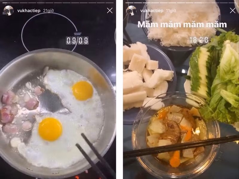 Ông bầu chia sẻ hình ảnh thưởng thức các món ăn yêu thích tại gia.