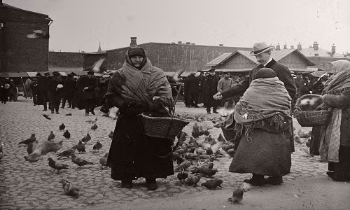 Người dân Moscow đang cho những chú chim bồ câu ăn.