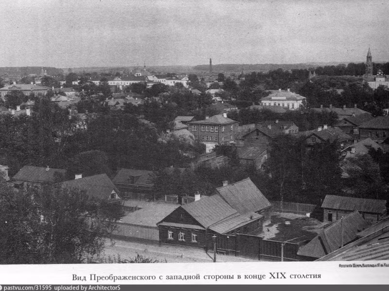 Quang cảnh tu viện Preobrazhenski năm 1879 nhìn từ trên cao.