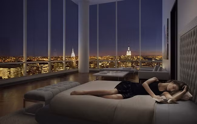 Mỗi phòng đều có cửa sổ từ sàn cao đến trần nhà và có tầm nhìn toàn cảnh New York rất tuyệt vời.