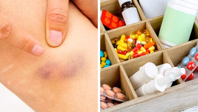Dùng thuốc: Dùng một số loại thuốc ảnh hưởng đến máu có thể dẫn đến sự xuất hiện của vết bầm tím. Loại thuốc phổ biến nhất khiến cho máu trở nên lỏng hơn và có thể dẫn đến vết bầm tím là aspirin.