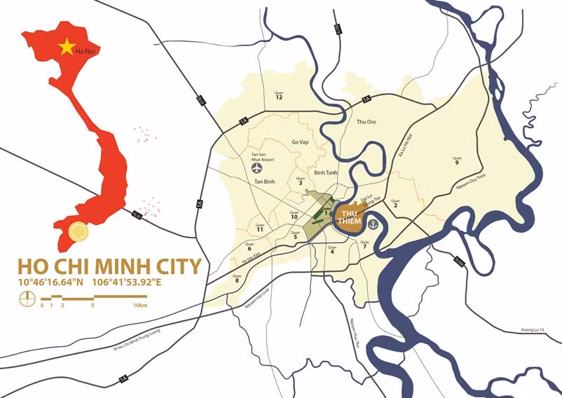 Thủ Thiêm nằm trên một bán đảo 647 ha trên sông Sài Gòn từ trung tâm lịch sử của thành phố Hồ Chí Minh, thuộc địa bàn quận 2. Khu đô thị mới Thủ Thiêm được phê duyệt vào năm 1996, và trải qua vài lần điều chỉnh quy hoạch, trong đó lần mới nhất là quy hoạch 1/2.000 điều chỉnh năm 2012 trên cơ sở bản quy hoạch 2005 do Sasaki Associates (Mỹ) thực hiện.