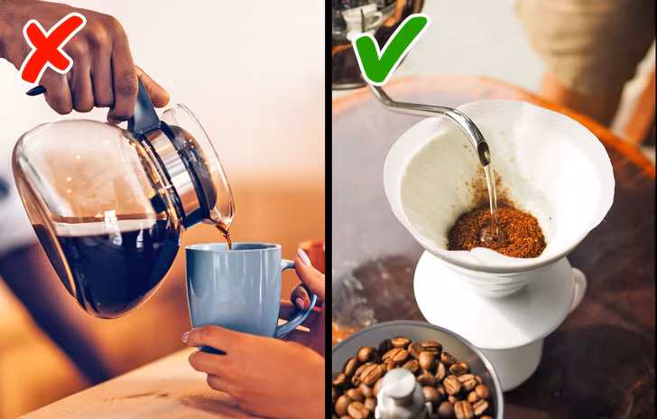 8. Pha cà phê ủ bằng bộ lọc giấy: Cà phê ủ có chứa cafestol - một phân tử diterpenoid làm tăng mức cholesterol ở người. Hãy sử dụng một bộ lọc giấy để pha cà phê nhằm làm giảm lượng cafestol. Ảnh: BS.