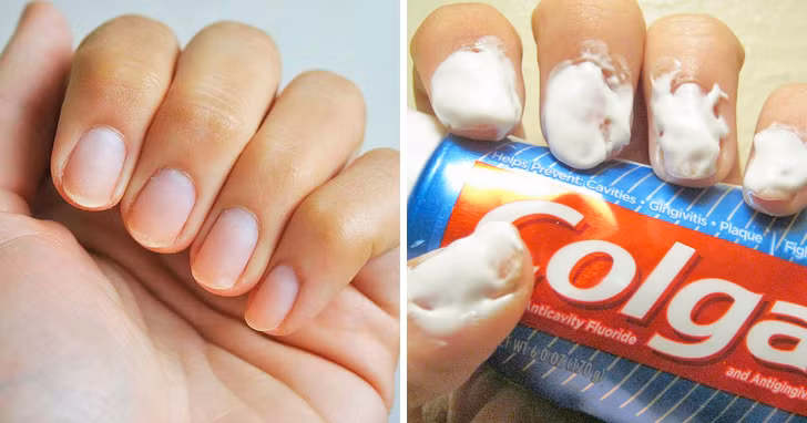 Bạn có thể sử dụng kem đánh răng để đánh bóng móng tay: Chỉ cần bôi một ít kem đánh răng trên mỗi móng tay và để nó trong 10-15 phút. Sau đó, nhẹ nhàng chà móng tay bằng bàn chải đánh răng và chúng sẽ sáng bóng hơn. 