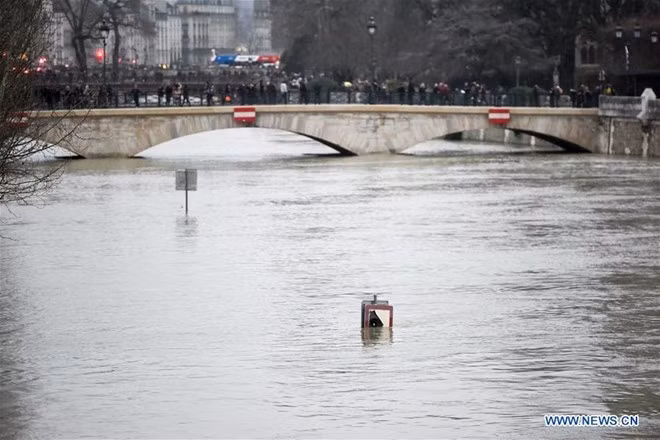 Nước sông Seine dâng cao. (Nguồn: Xinhua) Nước sông Seine dâng cao. (Nguồn: Xinhua)
