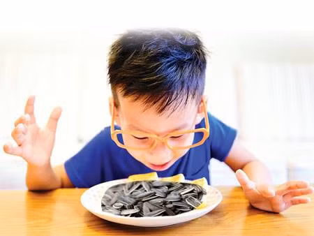 Hóc các loại hạt ngày Tết cũng thường xảy ra với các bé bởi chúng thường thích cắn các loại hạt dưa, bí, hạt hướng dương... như người lớn.